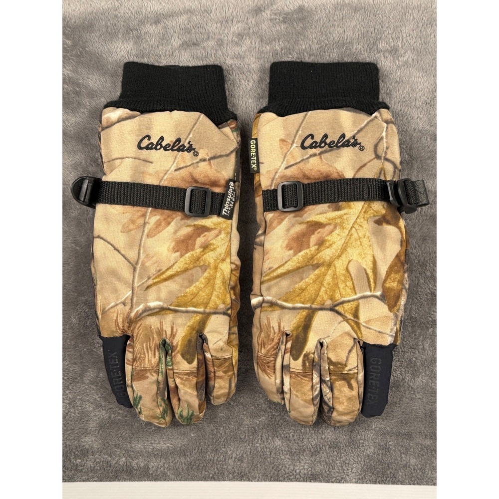 Cabelas Shooting Gloves L Camo Gore-Tex Thinsulate Insulated Leather Palm